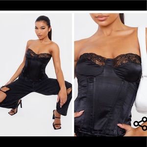 Black Lace Trim Satin Corset